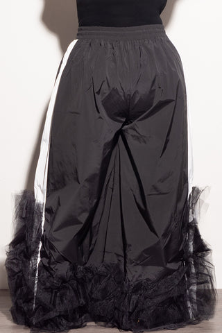 Final Sale Plus Size Oversized Windbreaker Wide Leg Pants with Tulle Bottom in Black and White