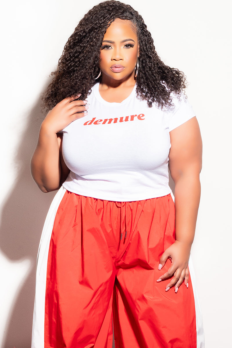 Final Sale Plus Size "Demure" Graphic Top in White and Red