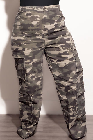 Final Sale Plus Size Cargo Pant With Side Pockets  in Light Camouflage Print