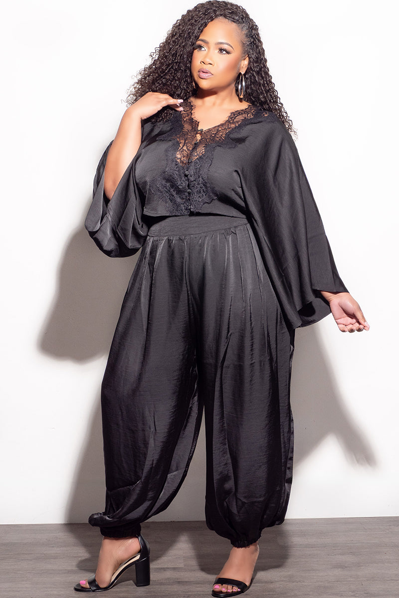 Final Sale Plus Size 2pc Satin Balloon Pant Set in Black – Chic