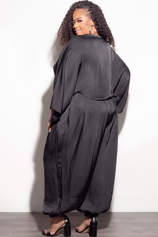 Final Sale Plus Size 2pc Satin Balloon Pant Set in Black