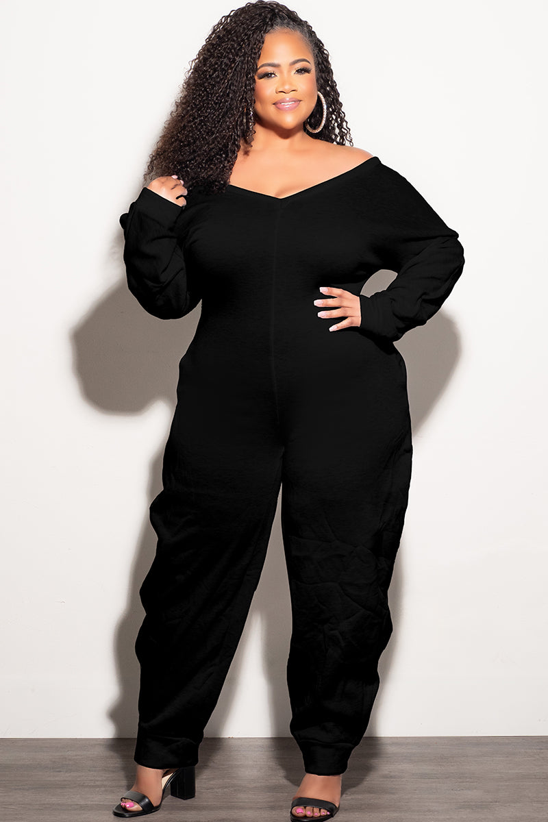 Final Sale Plus Size Cozy Jumpsuit 
In Black