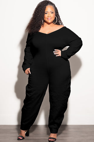 Final Sale Plus Size Cozy Jumpsuit 
In Black