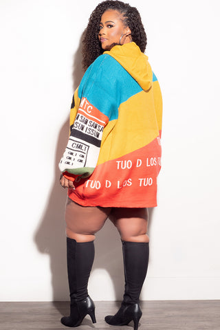 Final Sale Plus Size Oversized Hooded ColorBlock Sweater Top in Multi Color Print