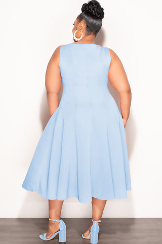 Final Sale Plus Size Sleeveless Scuba Dress in Soft Blue