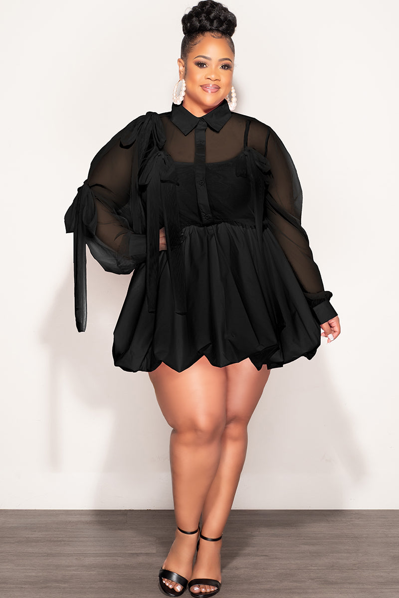 Final Sale Plus Size 2pc Sheer Dress in Black with Slip