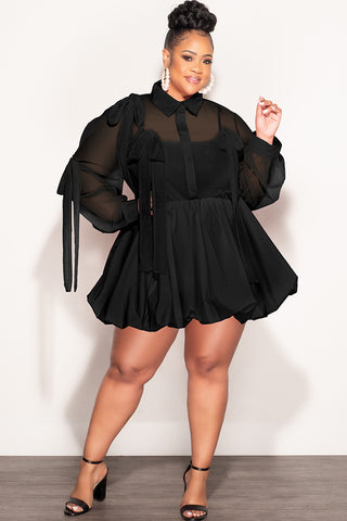 Final Sale Plus Size 2pc Sheer Dress in Black with Slip