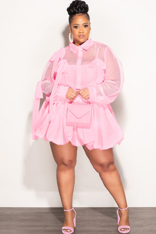 Final Sale Plus Size 2pc Sheer Dress in Pink with Slip