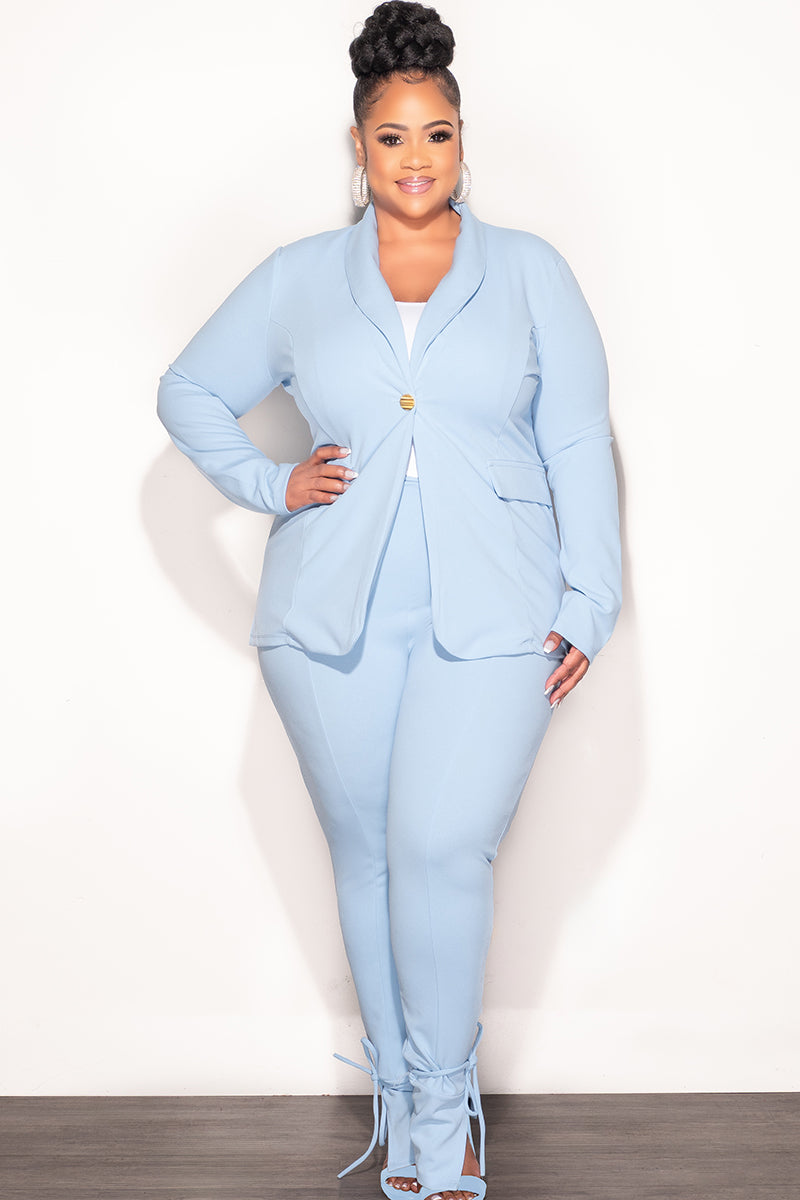 Final Sale Plus Size Blazer Suit 2pc Set in Soft Blue - 1x 14/16 Final Sale Plus Size Blazer Suit 2pc Set in Soft Blue - 1x 14/16