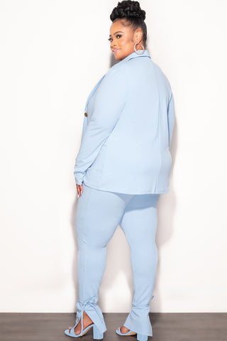 Final Sale Plus Size Blazer Suit 2pc Set in Soft Blue