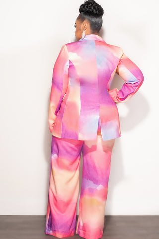 Final Sale Plus Size 2pc Cape Suit with Cut-outs Armholes Sleeves Double-Button Blazer & Pants Set in Multi-Color in Pink, Yellow, & Purple