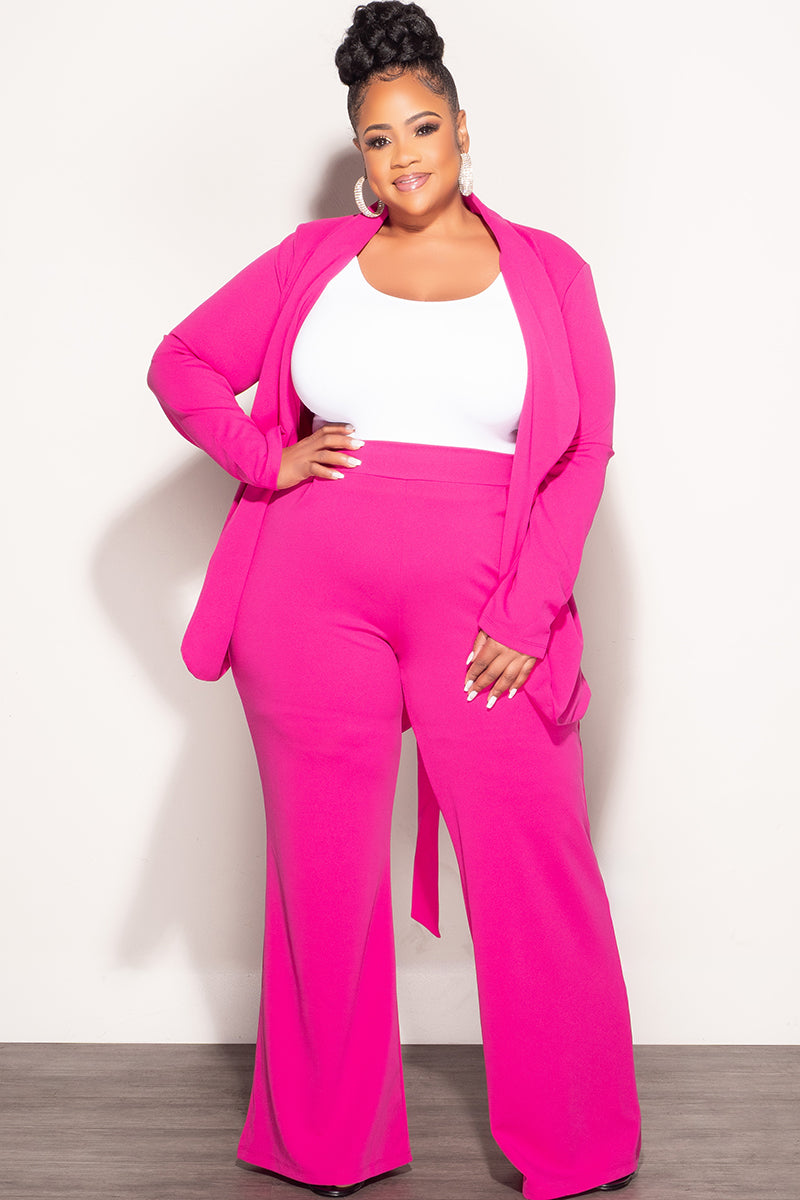 Final Sale Plus Size Blazer Suit 2pc Set in Fuchsia