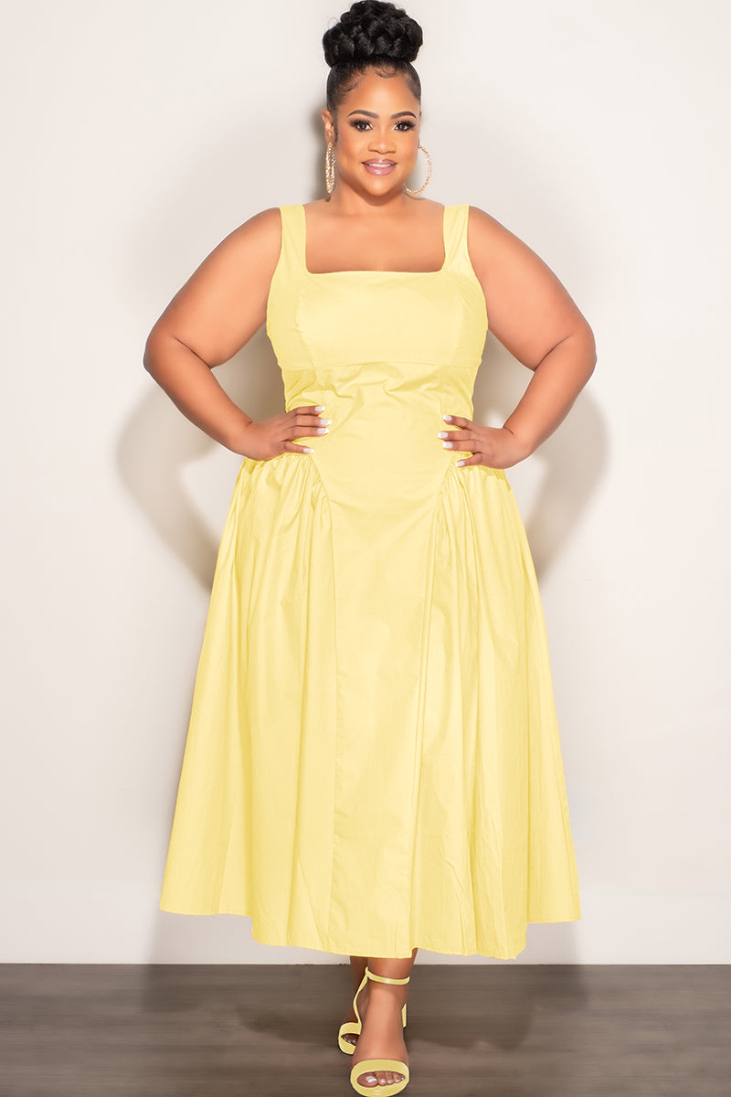 Final Sale Plus Size Sleeveless Midi Dress in Soft Yellow Chic And Curvy Final Sale Plus Size Sleeveless Midi Dress in Soft Yellow Chic And Curvy