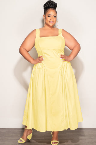 Final Sale Plus Size Sleeveless Midi Dress in Soft Yellow