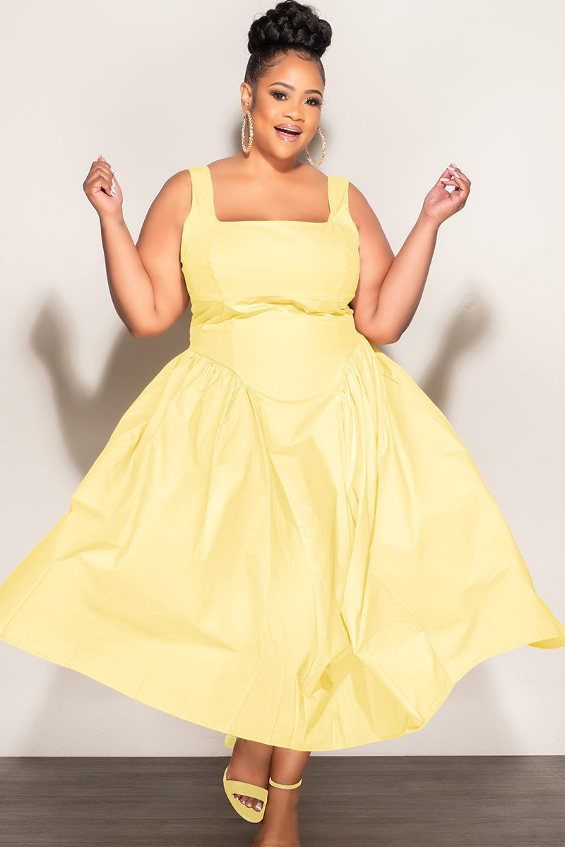 Final Sale Plus Size Sleeveless Midi Dress in Soft Yellow – Chic And Curvy