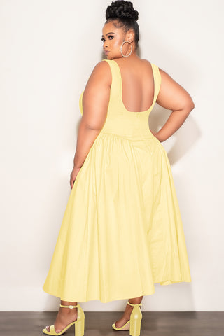 Final Sale Plus Size Sleeveless Midi Dress in Soft Yellow