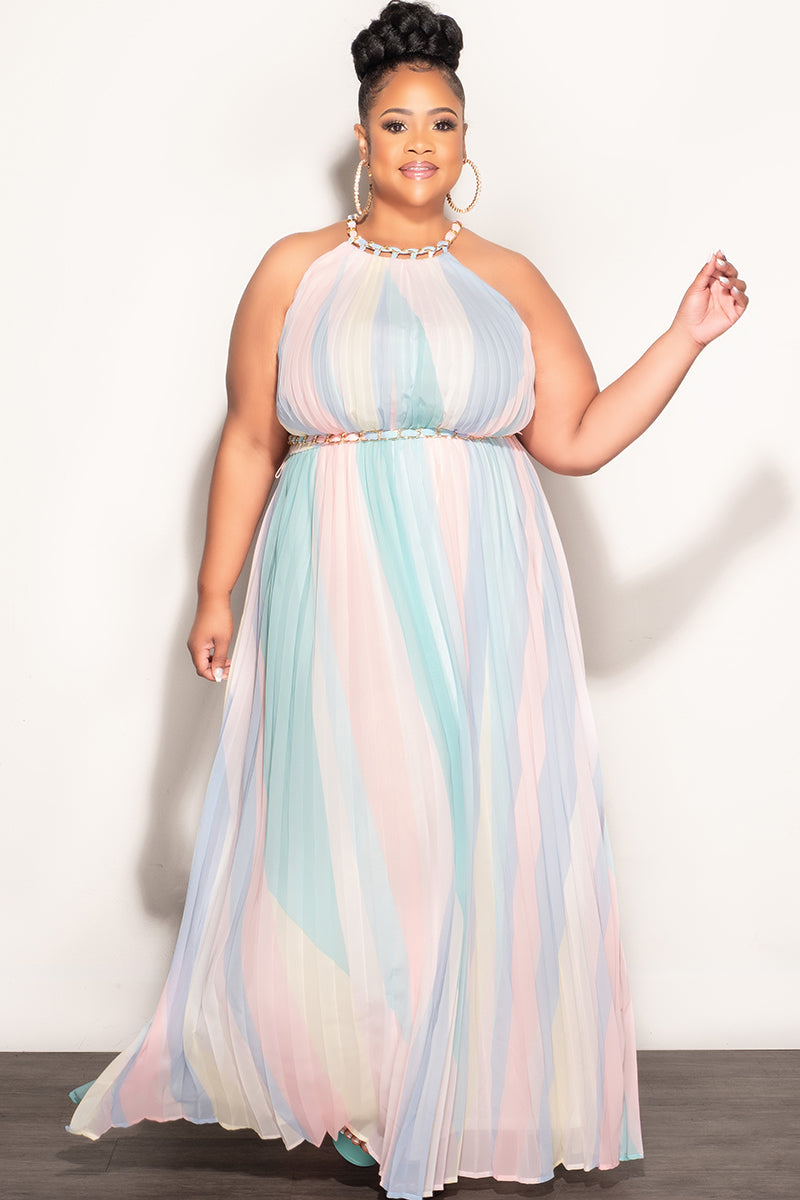 Final Sale Plus Size Sleeveless Chiffon Chain Halter Neck Maxi Dress in  Soft Pastels