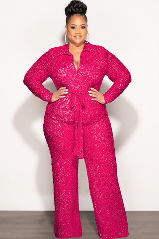 Final Sale Plus Size 2pc Sequin Set in Fuchsia