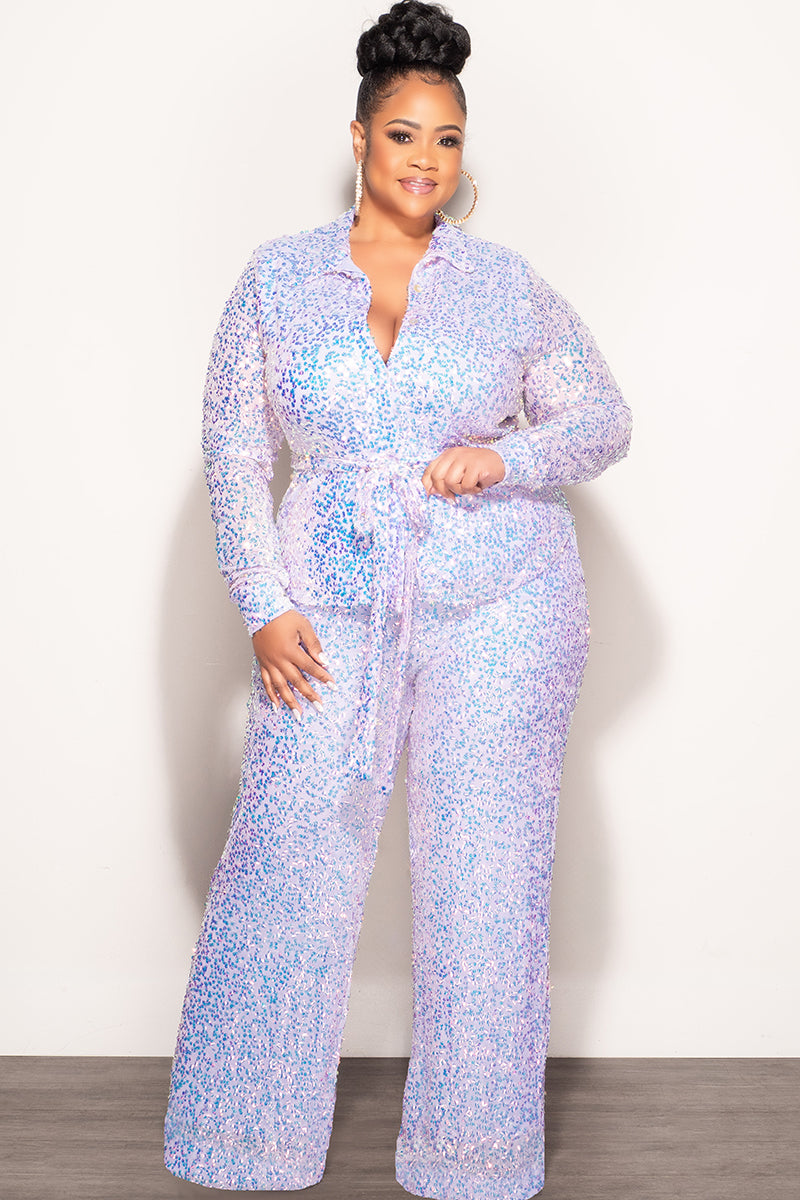 Final Sale Plus Size 2pc Sequin Set in Iridescent Lavender