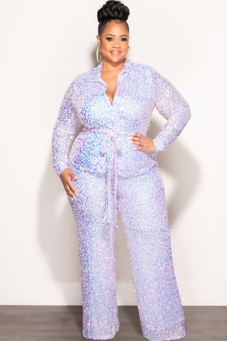 Final Sale Plus Size 2pc Sequin Set in Iridescent Lavender