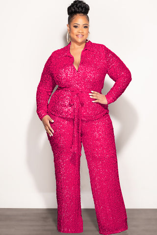 Final Sale Plus Size 2pc Sequin Set in Fuchsia