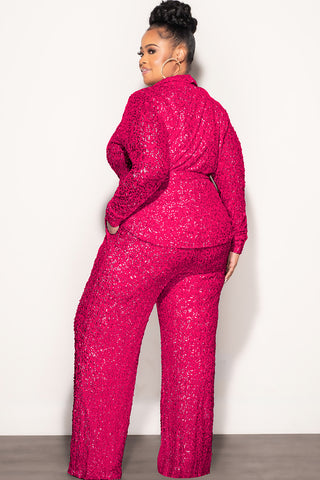 Final Sale Plus Size 2pc Sequin Set in Fuchsia