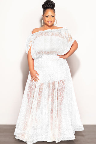 Final Sale Plus Size 4pc Lace Skirt Set in Off White
