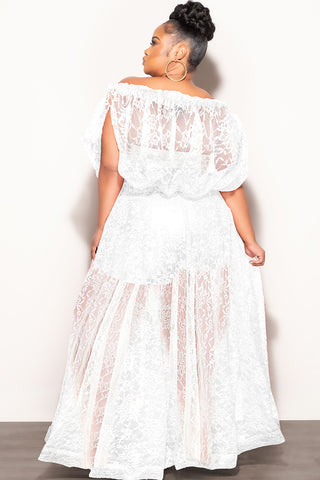 Final Sale Plus Size 4pc Lace Skirt Set in Off White