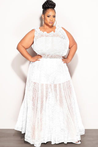 Final Sale Plus Size 4pc Lace Skirt Set in Off White