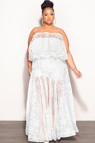 Final Sale Plus Size 4pc Lace Skirt Set in Off White
