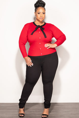 Final Sale Plus Size Top with Neck Tie in Red