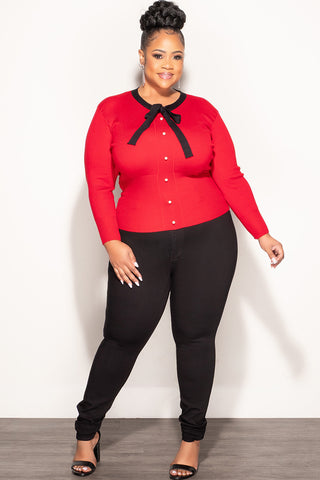 Final Sale Plus Size Top with Neck Tie in Red