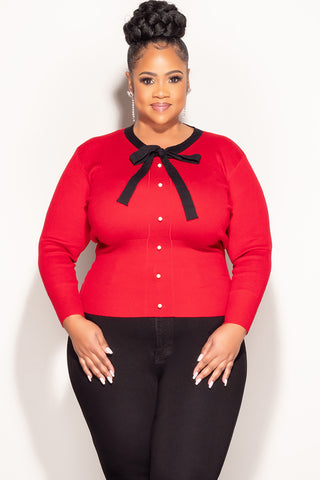 Final Sale Plus Size Top with Neck Tie in Red