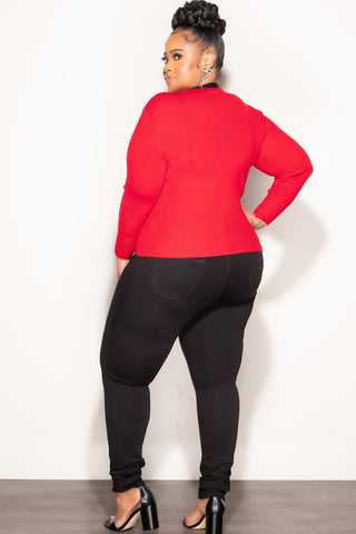 Final Sale Plus Size Top with Neck Tie in Red