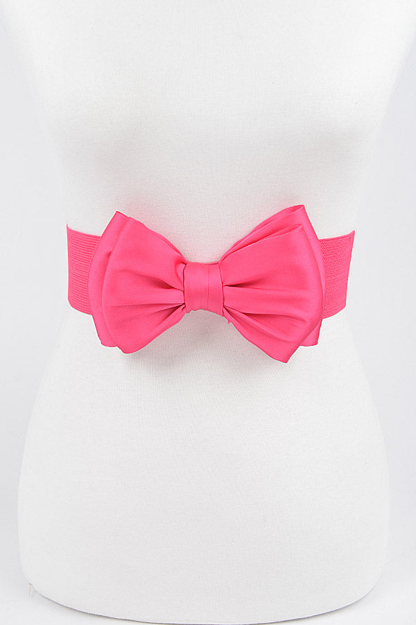 Final Sale Satin Ribbon Elastic Belt in Fuchsia