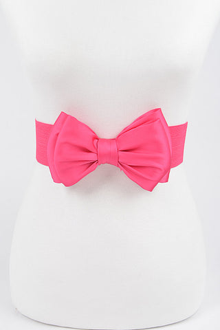 Final Sale Satin Ribbon Elastic Belt in Fuchsia