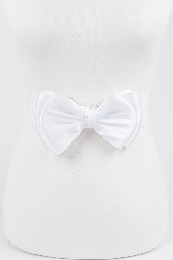 Final Sale Satin Ribbon Elastic Belt in White