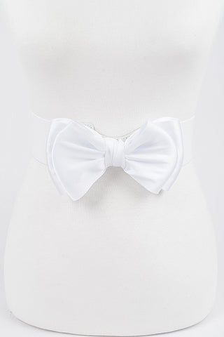 Final Sale Satin Ribbon Elastic Belt in White