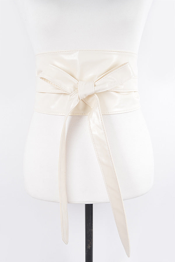 Final Sale Faux Leather Waist Tie Belt in Off White