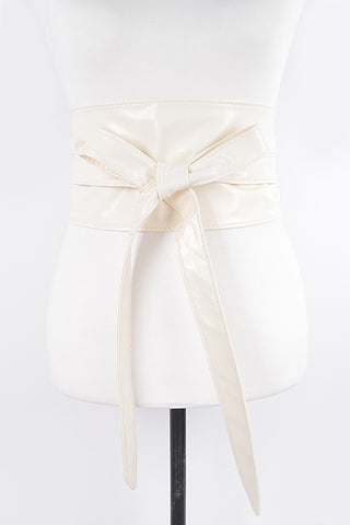 Final Sale Faux Leather Waist Tie Belt in Off White