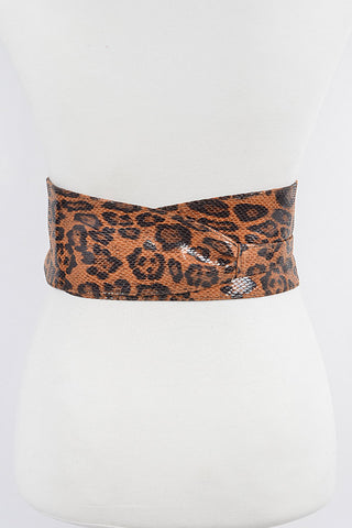 Final Sale Faux Leather Waist Tie Belt in Animal Print