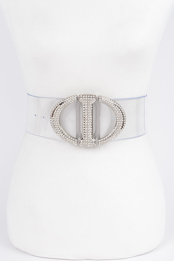 Final Sale Plus Size Rhinestone Metal Buckle Plus Size Transparent Belt in Silver