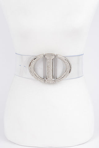 Final Sale Plus Size Rhinestone Metal Buckle Plus Size Transparent Belt in Silver