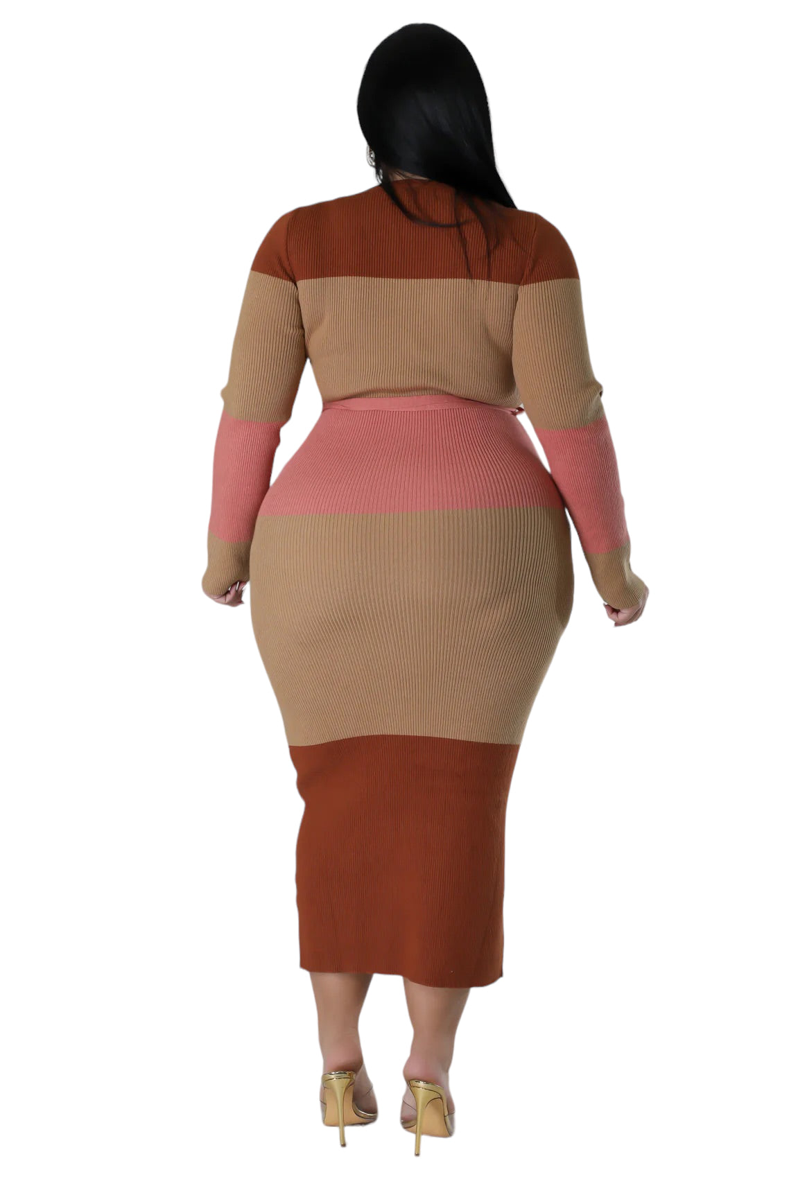 Final Sale Plus Size Ribbed Midi Sweater Dress in Brown, Tan & Mauve - 3x 22 Final Sale Plus Size Ribbed Midi Sweater Dress in Brown, Tan & Mauve - 3x 22