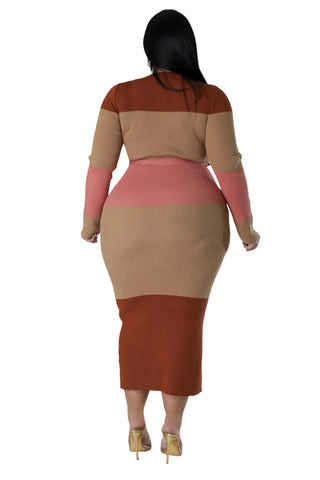 Final Sale Plus Size Ribbed Midi Dress in Brown