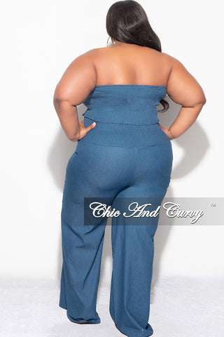 Final Sale Plus Size 2pc Strapless Crop Top and Pants Set in Denim