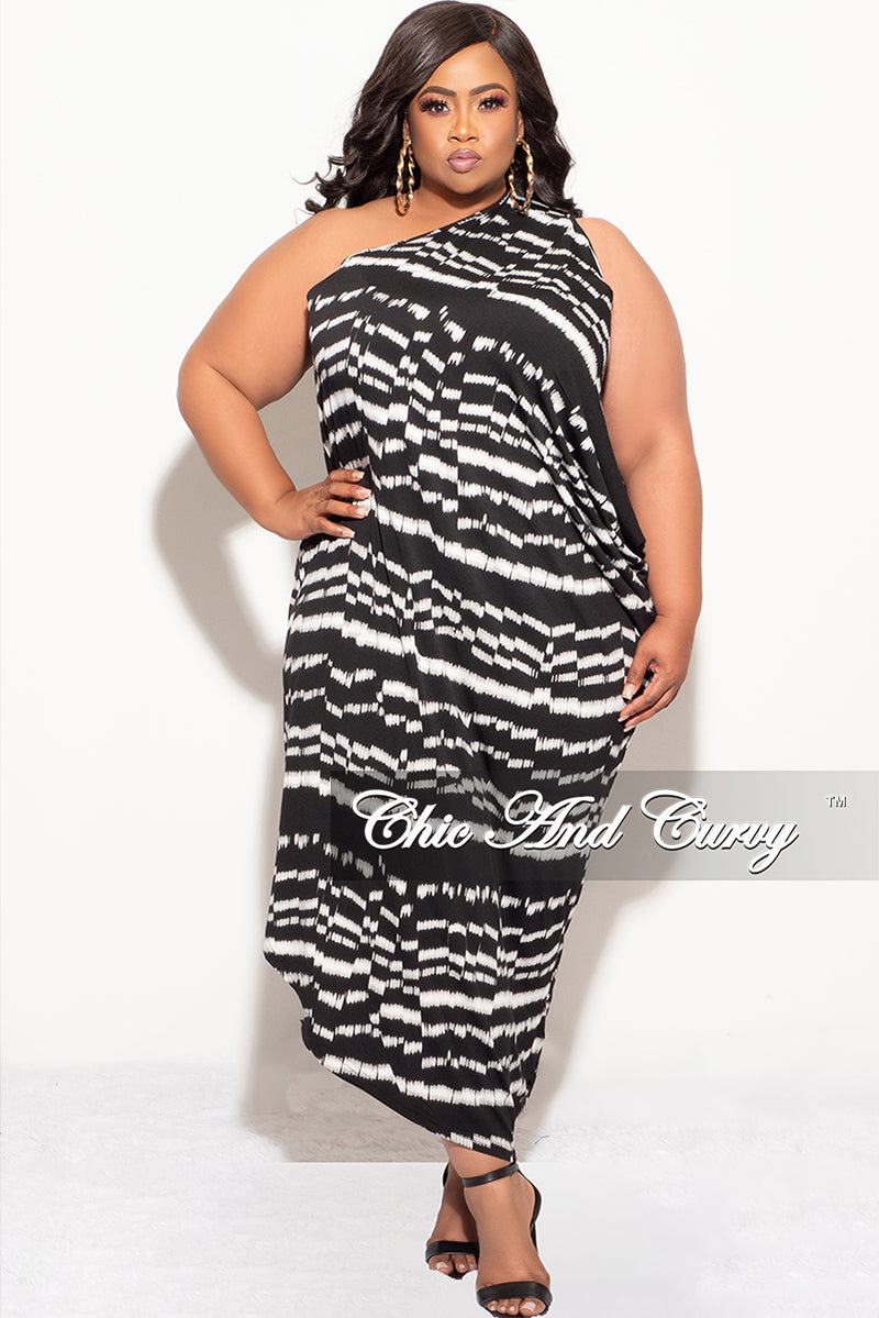 Final Sale Plus Size One Shoulder Dress / Tunic in Black and White