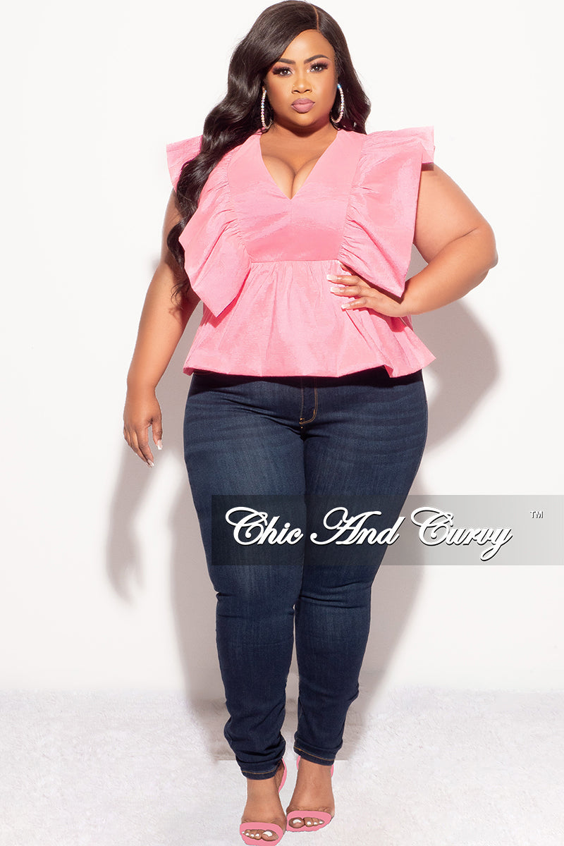 Final Sale Plus Size Ruffle Peplum Top in Pink – Chic And Curvy