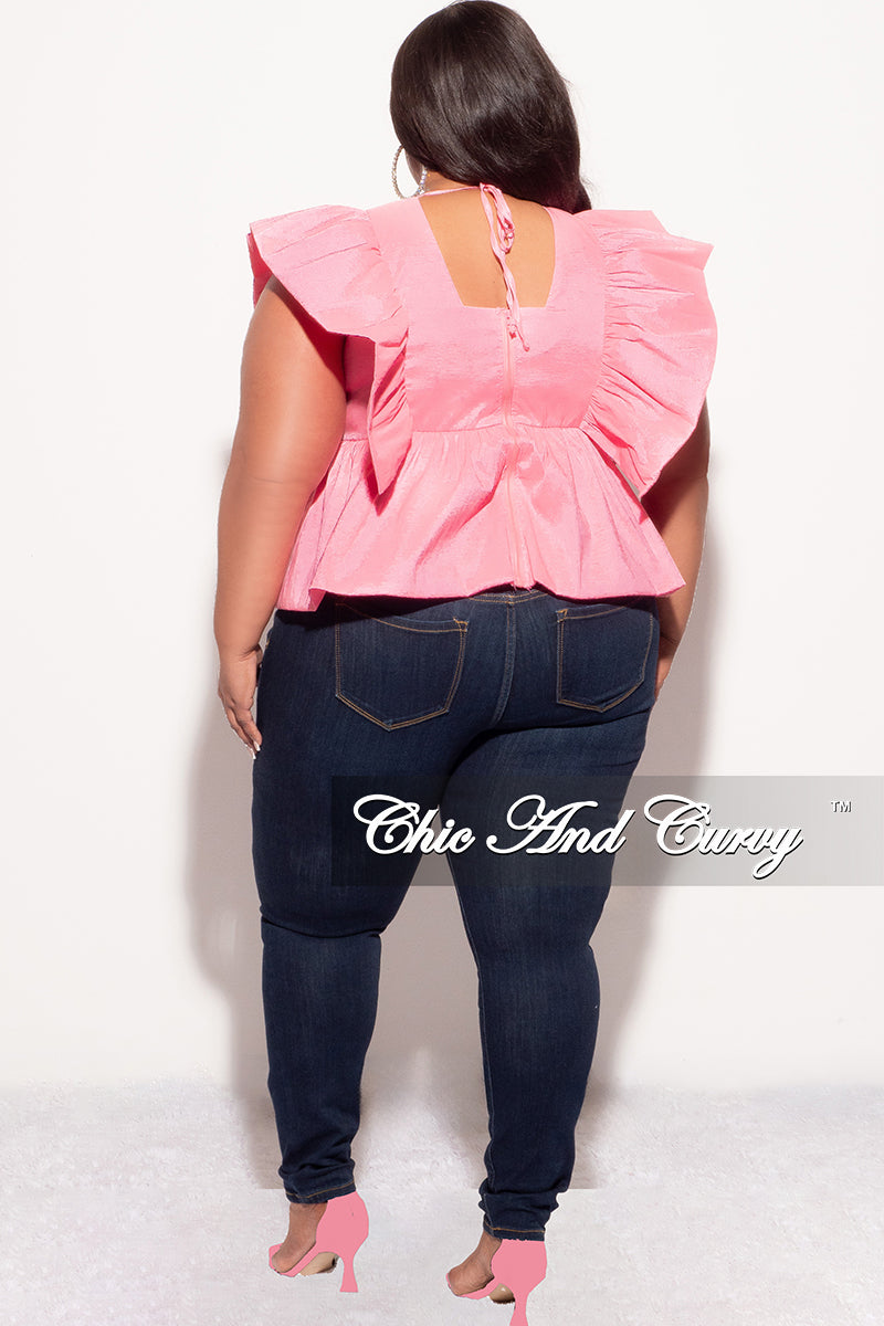 Final Sale Plus Size Ruffle Peplum Top in Pink – Chic And Curvy