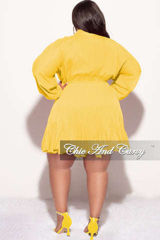 Final Sale Plus Size Collar Button Up Baby Doll Flare Dress in Mustard